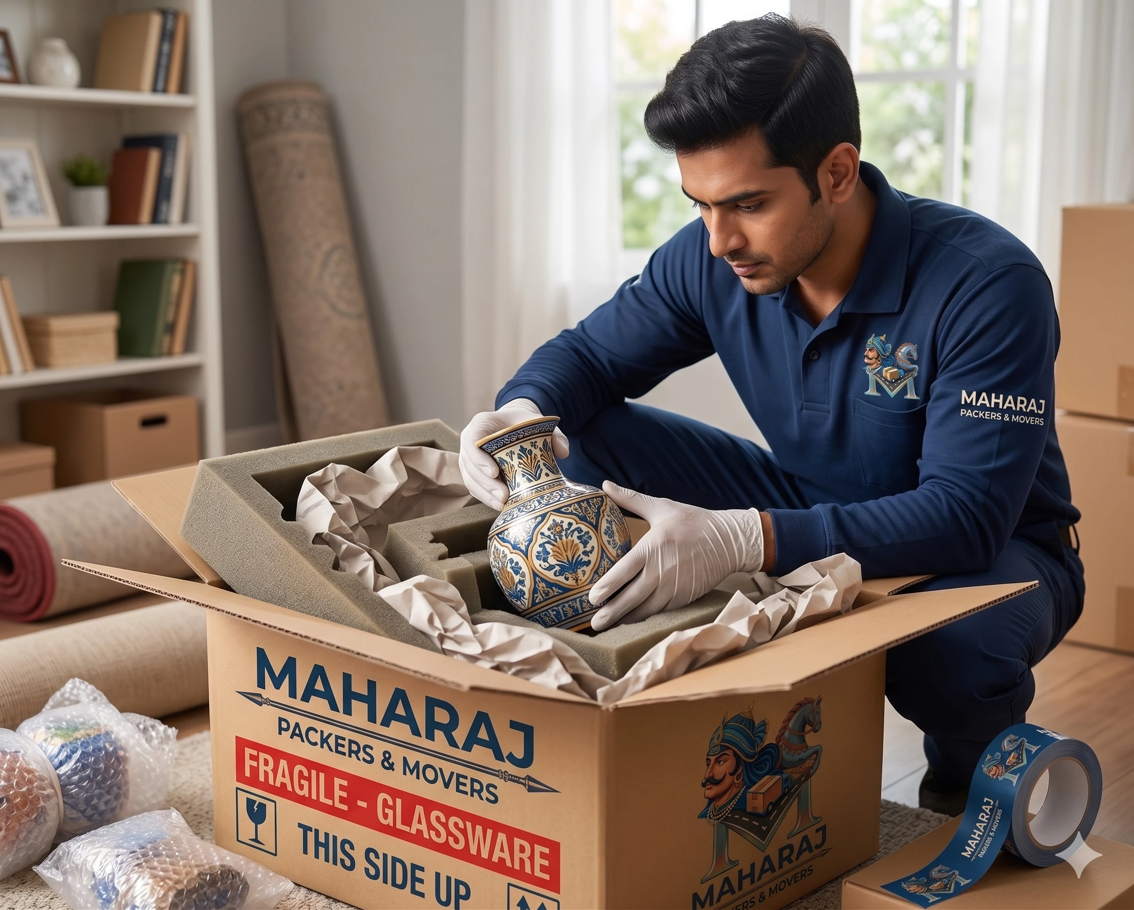 Fragile items being packed carefully