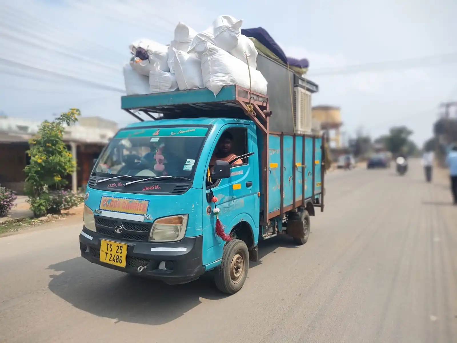 Packed truck moving on road