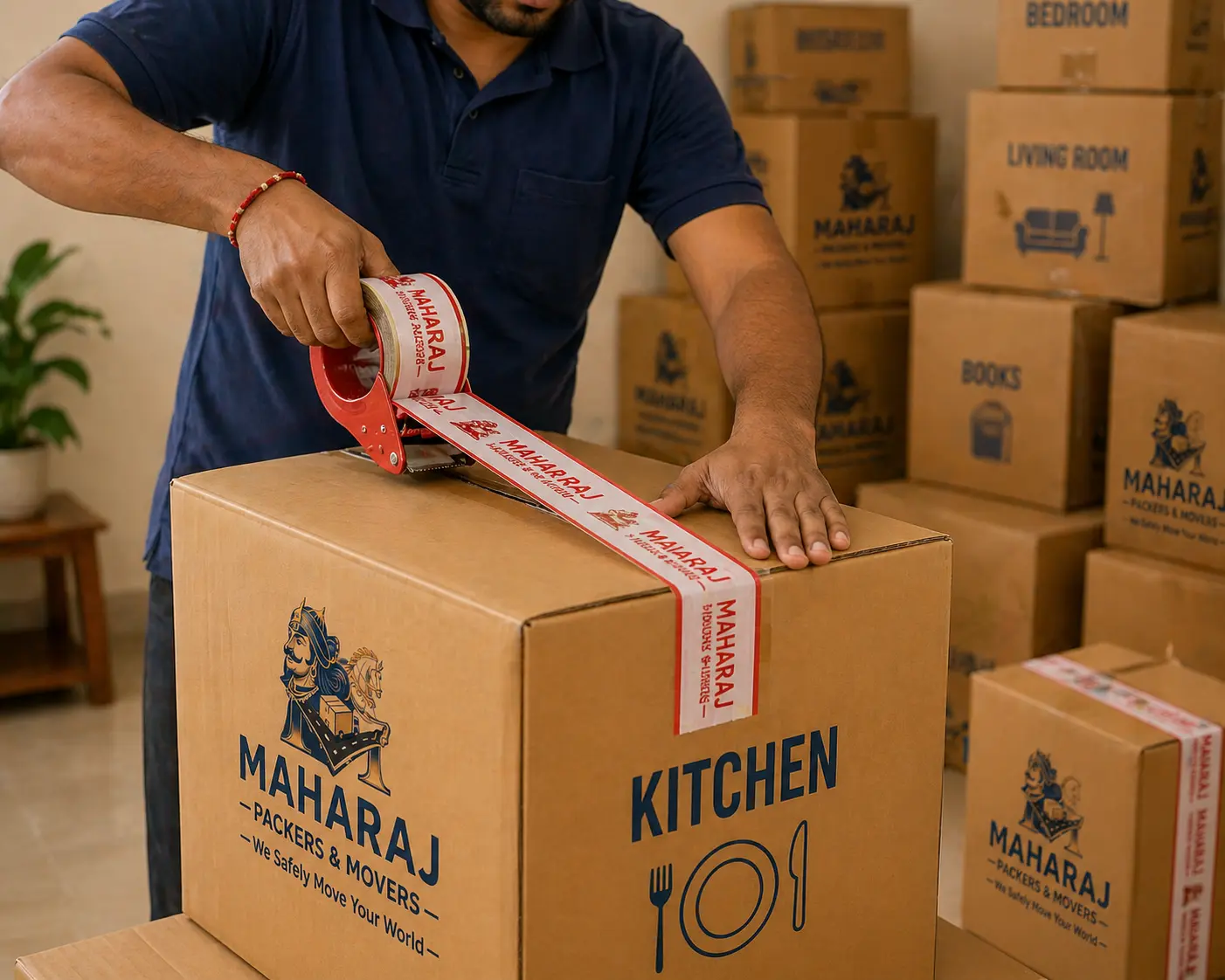 Professional taping of packed boxes