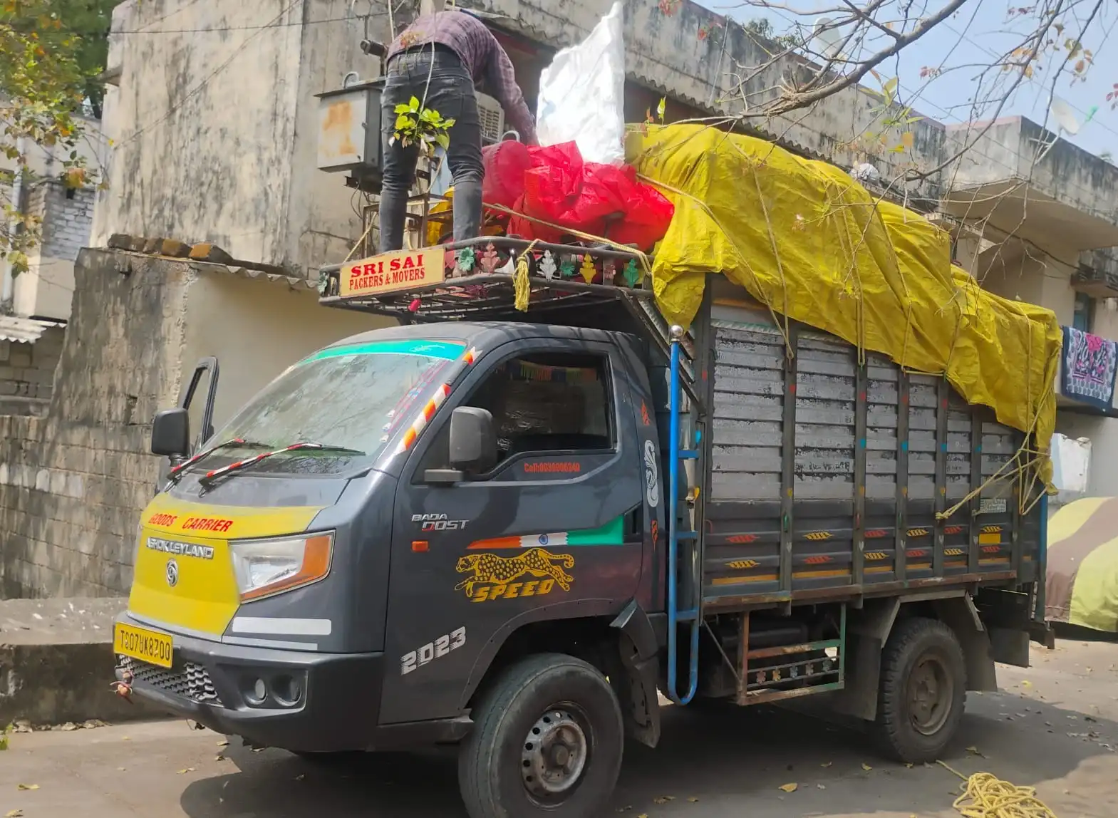 Truck with loaded goods