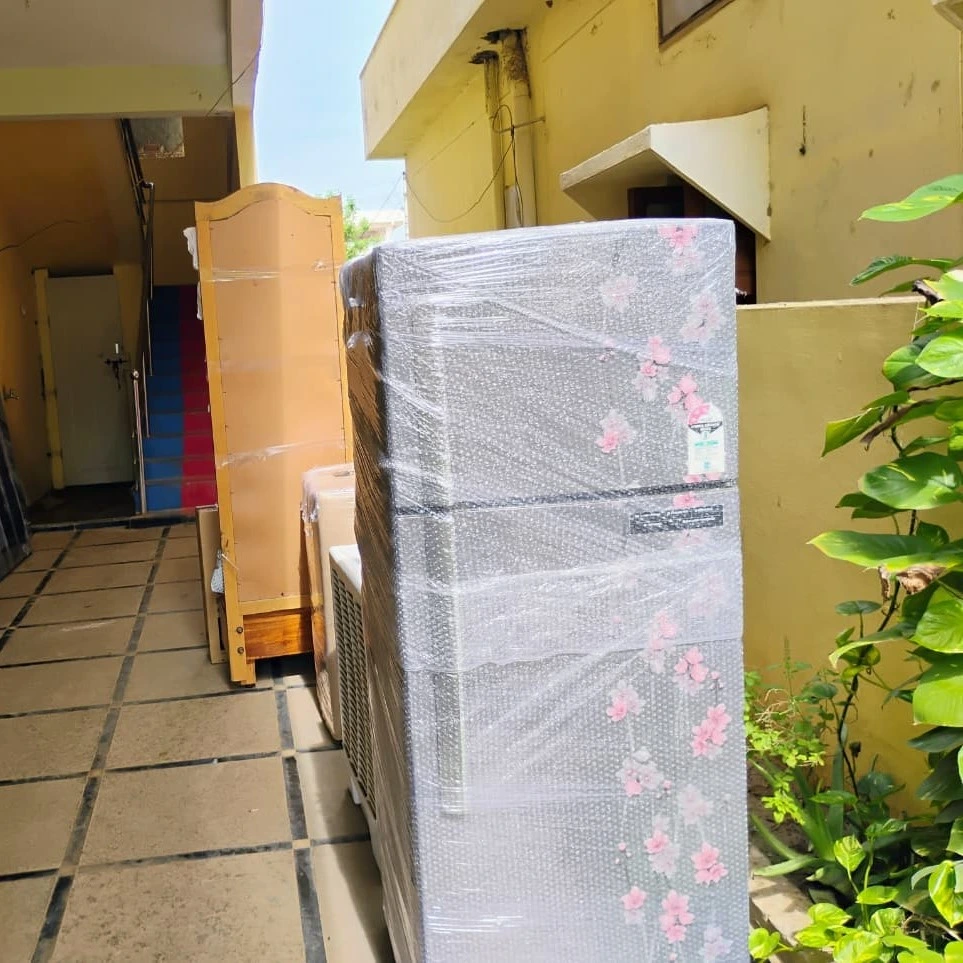 Fridge wrapped in bubble cover